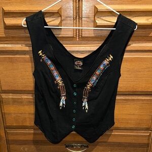 VTG Harley-Davidson Black Western Embroidered Button Vest Women’s Medium
